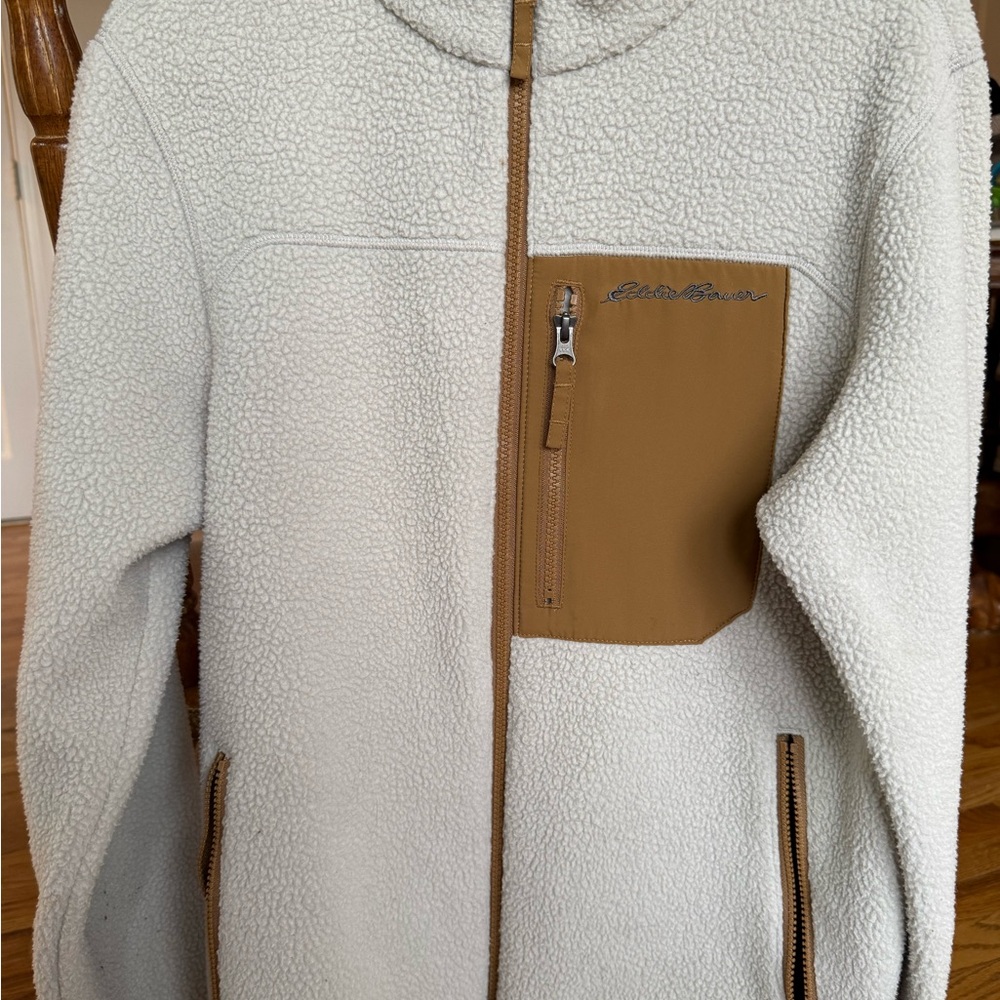 Eddie Bauer Cream and Brown Fleece Jacket